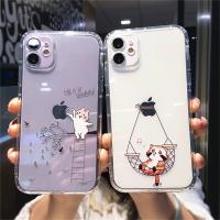 น่ารักการ์ตูนสัตว์แมวเคสโทรศัพท์สำหรับ iPhone 11 12 13 14 Pro Max X XR XS สูงสุด8 7 Plus SE2020โปร่งใสกันกระแทก Soft TPU Cover