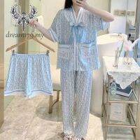 [dream179]Plus SizeS-2XL Silk Ladies Loose Three Piece Short Sleeve Shorts Pants