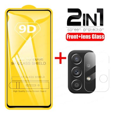 2in1 9D กระจกนิรภัยสำหรับ A52S Samsung Galaxy A72 A32 A53 A33 A12 5G,อุปกรณ์ป้องกันหน้าจอเลนส์กล้องถ่ายรูปฟิล์ม