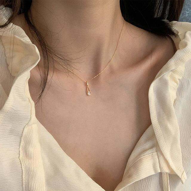 french-vintage-shining-zircon-water-drop-pendant-necklace-fairy-female-gold-color-silvery-simple-clavicle-chain-necklace-jewelry