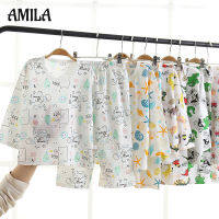 AMILA ชุดนอนเด็ก เสื้อผ้าปรับอากาศสำหรับเด็กชายใหม่ฤดูร้อน,ผ้าฝ้ายบริสุทธิ์เด็กหญิง,เสื้อใส่อยู่บ้านเด็กขนาดกลางและขนาดใหญ่,แขนยาว,ฉ