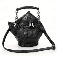 geegostudio Halloween Gothic Teapot Shape Crossbody Bag, Crocodile Print Shoulder Bag, Perfect Underarm Bag For Festival