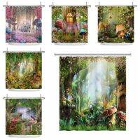 Enchanted Forest Shower Curtain Cartoon Magic Tale Mushroom Wonderland Gothic Shower Curtain Waterproof Bath Decor With Hooks