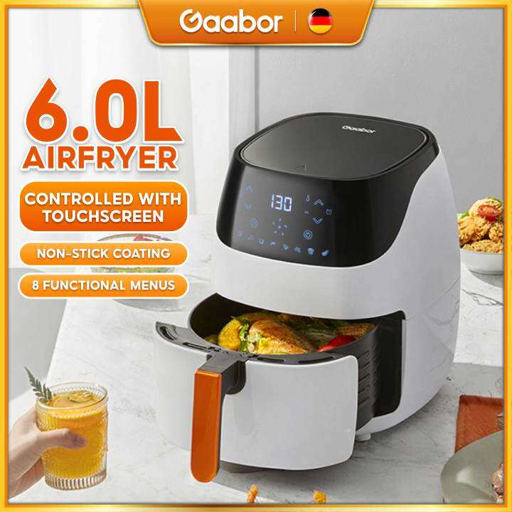 Gaabor Air Fryer, 6L nonstick, touch screen with 8 functional menus and temperature control