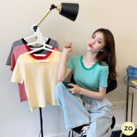 ?HOT SALE?เสื้อยืดไหมพรมแฟชั่น คอกว้าง 4 สี ลายริ้ว