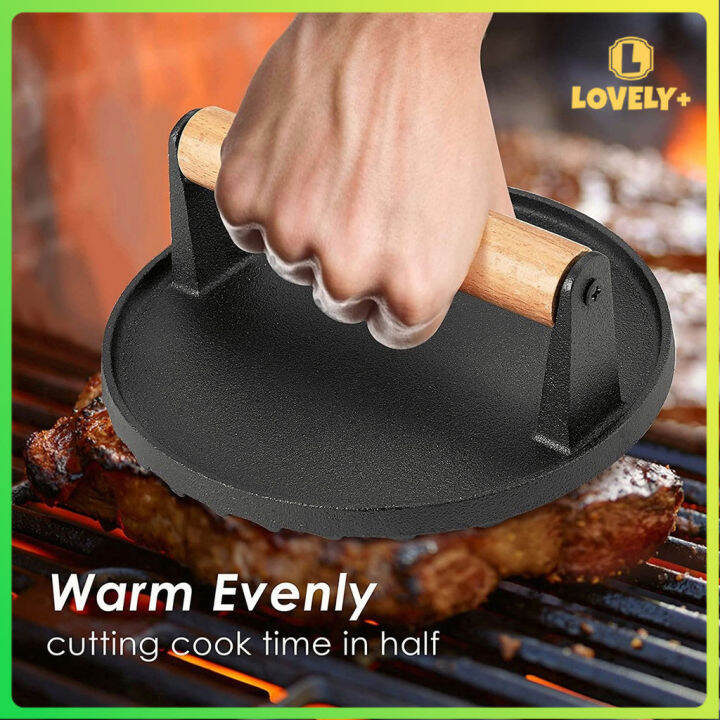 Kitchen Heavy Duty Cast Iron Grill Press Steak Press Meat Burger Smasher With Wood Handle