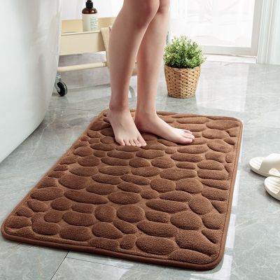 【cw】 Embossed Coral Fleece Non-slip In Bathtub Floor Rug Shower Room Doormat Memory Foam ！