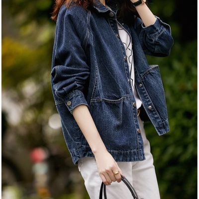 [Spot] coat denim womens jacket temperament youthful-looking profile versatile loose slim-fit jacket womens college style 2023