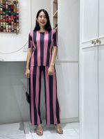 2MUAY รุ่น GJO3802 /GJO3885 เซ็ตพลีทคุณภาพ TWO TONE STRIPED PLEAT SET 4 สี FREE SIZE