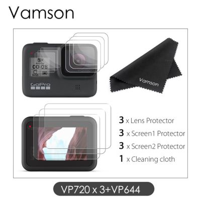 Vamson สำหรับ Gopro Hero 8กระจกเทมเปอร์สำหรับอุปกรณ์เสริม Gopro หน้าจอ Lcd ฝาครอบเลนส์ฟิล์มป้องกันสำหรับ Gopro Vp720 8กล้องแอคชั่นแคมเมรา