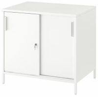 TROTTEN Cabinet with sliding doors, white 80x75 cm(ทร็อตเตน ตู้บานเลื่อน, ขาว 80x75 ซม.)