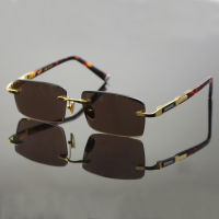 Fashion Rimless Glass Sunglasses Man Woman Natural Crystal Stone Lens Sun Glasses Acetate Vintage Frame Goggles Top Quality