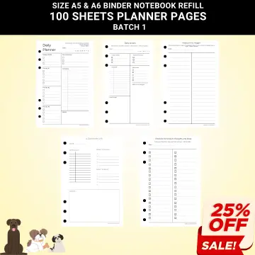 40 Sheets A5/A6 6 Ring Binder Refills Notebook Inner Pages Weekly