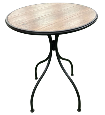 Round table indoor/outdoor size 60 x 60 x 75 cm. Wood color.