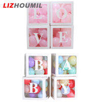 LIZHOUMIL กล่องลูกโป่งใสลาย Love 4ชิ้น,น้ำหนักเบาใช้ซ้ำได้ใช้สำหรับอาบน้ำทารกปาร์ตี้วันเกิดตกแต่งวันวาเลนไทน์