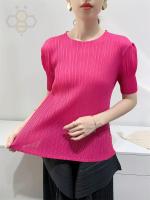 ∏♦❈ Aiden001 Average Size Summer T-Shirt Pleated Top Womens Pleated Clothes Slim Fit Short-Sleeved Round Neck S-649