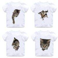 Childrens Funny Cat T-shirt Boy Girl Animal Short-sleeved Round Neck Cotton Soft T-shirt Quality White Casual shirt,ZKP721