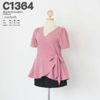 C1364 เสื้อผูกโบว์ข้างเเขนตุ๊กตาผ้ายืดมูลเวฟ ยาว30