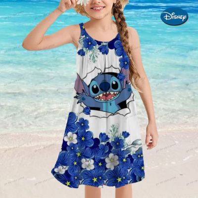 New Summer Children Dresses Bohemian Style Beach Dresses for Girls Disney Stitch Print Toddler Girl Dresses Kids Long Dresses