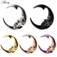 Alisouy 1PC 316L สแตนเลส Moon Human Face Ear Weights Heavy Expander Stretcher Plug Gauges ต่างหู Body Piercing เครื่องประดับ