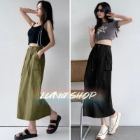 Luna shop?กระโปรง?y2k Cargo skirt กระโปรงเอวสูงมีเชือกรูด