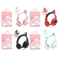Kids Headphones Wired Wired Kids LED Cat Headphones with Microphone Lightweight Noise Reduction Cat Ear Headphones Wired Headset for G19 Laptop Phones reliable