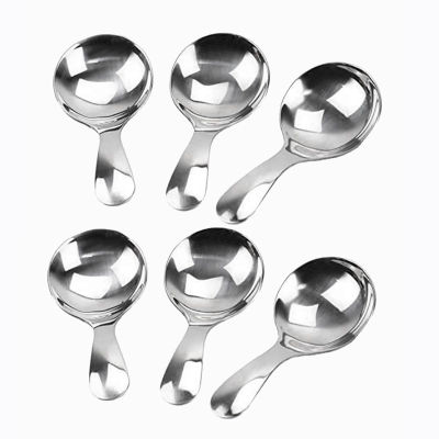 6 Pcs Stainless Steel Short Handle Spoons Mini Salt Spoons Condiments Spoon Dessert Spoon Tea Coffee Spoons,Silver