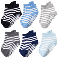 【cw】6 Pairslot 0 to 5 Years Anti-slip Non Skid Ankle Socks With Grips For Baby Toddler Kids Boys Girls All Seasons Cotton Socks