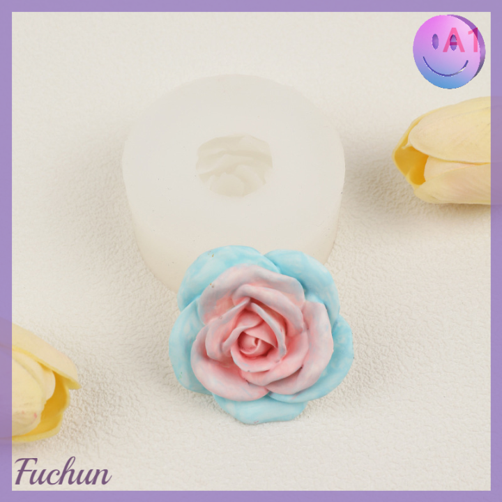 fuchun-แม่พิมพ์การตกแต่งขนมหวานเค้กฟองดองท์ซิลิโคนแบบทำมือพลาสเตอร์จี้ทำมือกุหลาบดอกคามิลเลีย