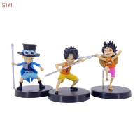 SIYI?Gift?Cheap? 3ชิ้น/เซ็ต Anime One Piece ลูฟี่ Ace SABO PVC Action Figurine กับ Stick PVC Action FIGURE รุ่นของเล่นตุ๊กตาเด็กเด็ก