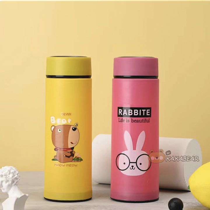 กระบอกน้ำ-ลายการ์ตูน-แก้วน้ำพกพา-ขวดแก้วสีลายการ์ตูน-450ml-ขวดแก้วหุ้มพลาสติกลายสัตว์น่ารัก-สีสันสดใส