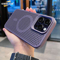 KISSCASE เคส IPhone15ProMax รังผึ้งเคสระบายความร้อนสำหรับ Magsafe เคสสำหรับ PC ขนาด15บวก14 13 12ชาร์จไร้สายผิวด้านตาข่ายแบบแข็งระบายอากาศได้มีรูฝาหลังป้องกันแบบรวมทุกอย่าง