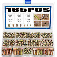 165PCS เกลียวถั่ว M4/M5/M6/M8 เฟอร์นิเจอร์สกรูในอ่อนนุชแทรกไม้เมตริก Bolt Fastener Hex ซ็อกเก็ตไดรฟ์สำหรับไม้-SJK STORE