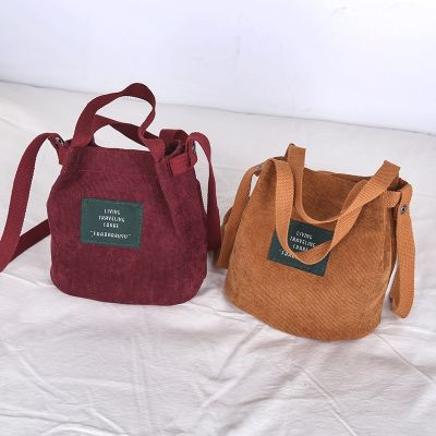 【jw】△  Canvas Handbags Corduroy Literary and Womens Shoulder Color Buckle Handbag