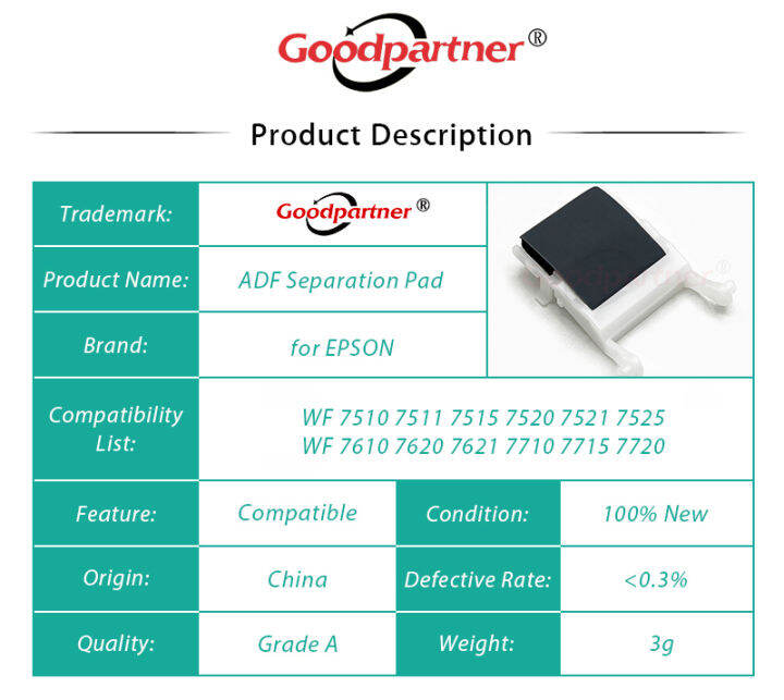 1pcs-1557363-1805319-adf-แผ่นแยกสำหรับ-epson-l1455-workforce-wf-7510-7511-7515-7520-7521-7525-7610-7620-7621-7710-7715-7720