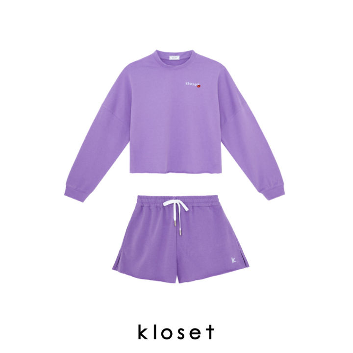 kloset-kk22-set002-kloset-sweatshirt-with-shorts-set-เสื้อแขนยาว-กางเกงขาสั้นเอวยางยืด-เสื้อจั๊มปลายแขน-กางเกงยางยืด