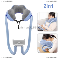 mishun318862 2-in-1หมอนคอรูปตัว U พร้อมที่วางโทรศัพท์แท็บเล็ตหน่วยความจำโฟม Nap