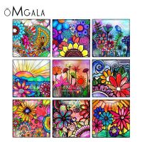 Art Colorful Oil Painting Flowers Square 10pcs mixed 12mm/20mm/25mm/30mm photo glass cabochon demo flat back Making findings Drawing Painting Supplies