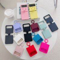 เคสแหวนซิลิโคนแบบโน้ตบุ๊คสีขนมเกาหลีสายโซ่สำหรับ Samsung Galaxy Z Flip 3 4 5G ฝาครอบกันกระแทก Zflip3 Flip4