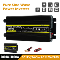 อินเวอร์เตอร์ไฟฟ้าในรถยนต์เพียวไซน์เวฟ3000W 4000W 12V/24V ถึง110V/220V พร้อมจอแสดงผล LED ตัวแปลงไฟฟ้าสำหรับเดินทางในบ้านกลางแจ้ง