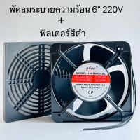 ชุดพัดลมระบายความร้อน 6นิ้ว เหลี่ยม 220V 150X150X50 พร้อมฟิวเตอร์สีดำ 6นิ้ว สินค้าพร้อมส่งในไทย