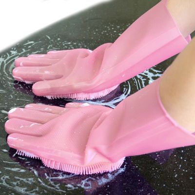 1 Pair Silicone Magic Scrubber Rubber Gloves Eco-Friendly Cleaning Sponge Dishwashing Brushs Household Cleaning Gloves Safety Gloves