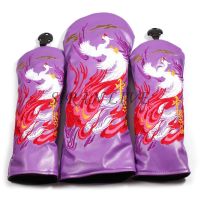 ✚ Golf Club Head Covers for Driver Cover Fairway Cover ฝาครอบไฮบริด PU Leather Black Purple Phoenix Headcover