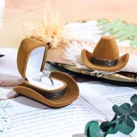 Personalized Cartoon Ring Box Western Cowboy Hat Box Flocked Creative Storage Brown Jewelry Boxes