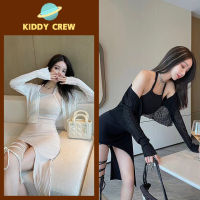 Kiddy Crew เดรสสีพื้นสีทึบๆ  เดรสสั้นรัดรูป  เดรสปาดไหล่  เดรสผ่าข้าง  ผ้ายืด  เซ็กซี่มีเสน่ห์ เดรสลูกไม้รัดรูป