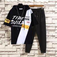 2021suitNew✨Mens shirt + pants suit✨✔Korea comfortable wearing cotton hooded short-sleeve suit couple splash ink