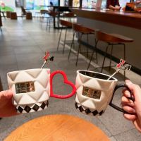 Starbucks Valentines Day Gift Love Chessboard รักทุกฝ่ายตรงข้าม Plaid Mark Water Cup Couple Gift Pair Cup