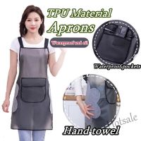 【hot sale】☸ D13 Apron with Hand Wipe Cleaning Protective Waterproof Apron Kitchen Supplies