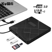 KuWFi เครื่องเล่นดีวีดีดีวีดี USB3.0 + Type-C,เครื่องเขียนดีวีดีเครื่องเขียนภายนอก RW CD ไดรฟ์ออปติคัลเครื่องเล่น CD/DVD ที่การ์ดรีดเดอร์ SD สำหรับ Mac แล็ปท็อปวินโดว์ PC