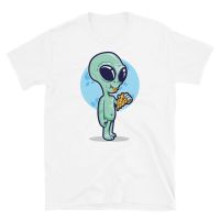 ทฤษฎีสมรู้ร่วมคิดน่ารัก UFO Alien Eat Pizza Fashion HOT SALE gildan cotton T shirts for Youth Men T-Shirt